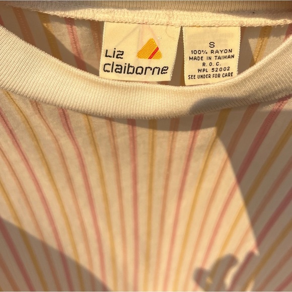 Vtg Liz Claiborne Pink, Yellow, White Striped Long-Sleeve Pullover Top | Small - Picture 11 of 13